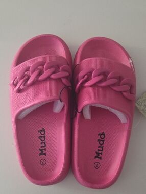 Mudd Girls Hot Pink Chain-Detail Slide Sandals Size 7